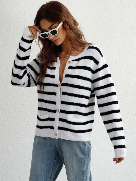 Striped Button Front Cardigan in - Shirts & Tops photo