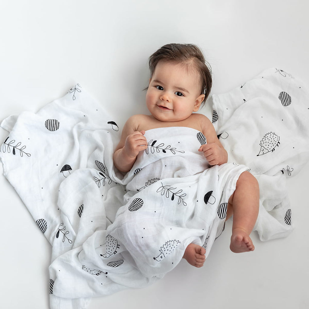 Hedgehog and mushrooms bamboo swaddle in - Swaddle photo