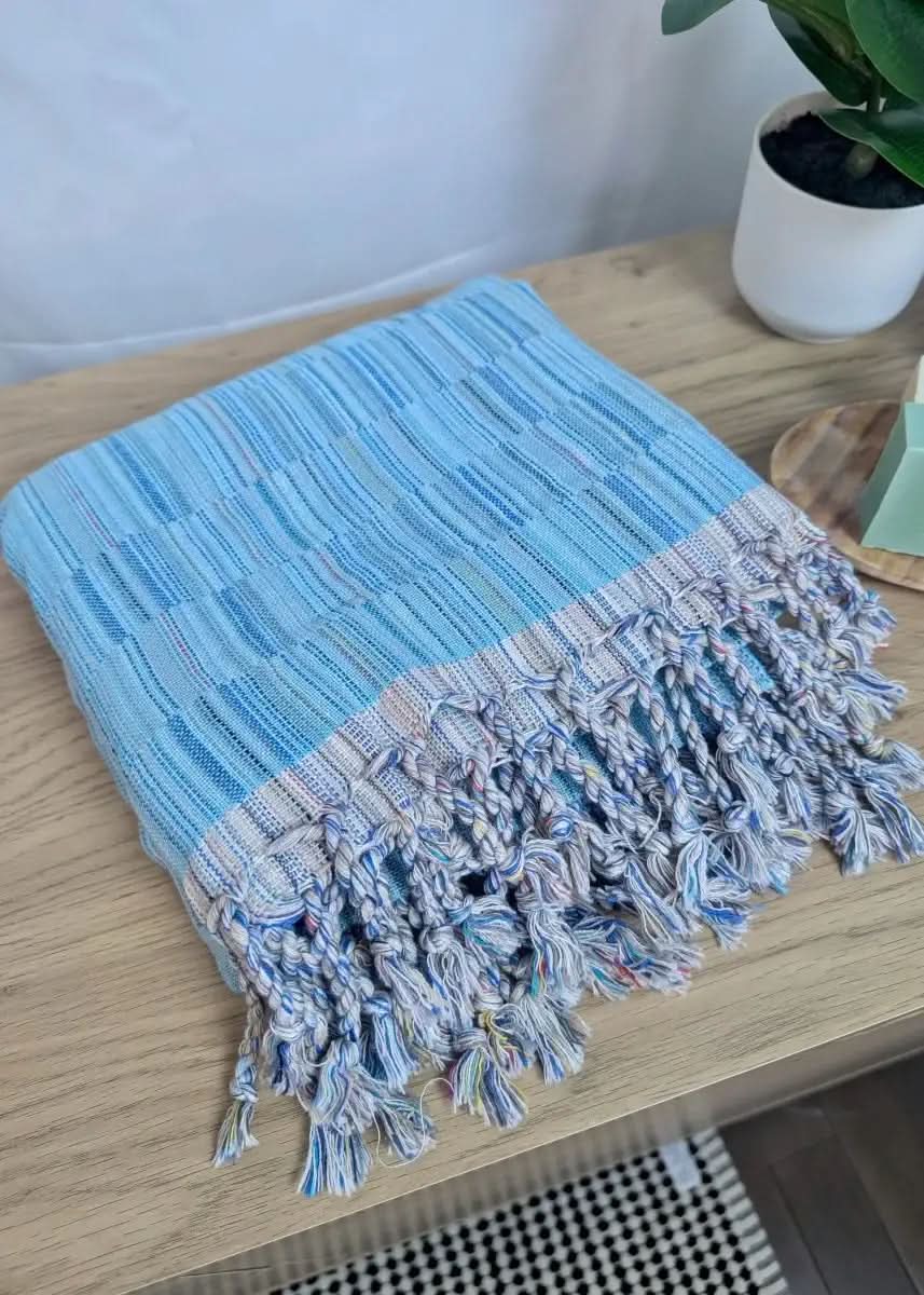 Heirloom Beach Collection - Handwoven Turkish Cotton Oversized Beach Towels in Nomad Nomad Blue - Beach Towel photo