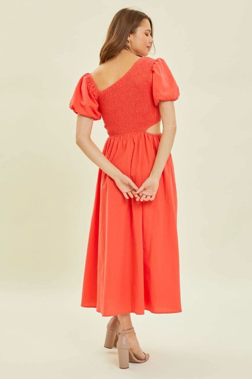 HEYSON Smocked Cutout Midi Dress - SwagglyLife Home & Fashion
