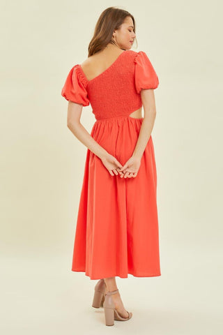 HEYSON Smocked Cutout Midi Dress - SwagglyLife Home & Fashion