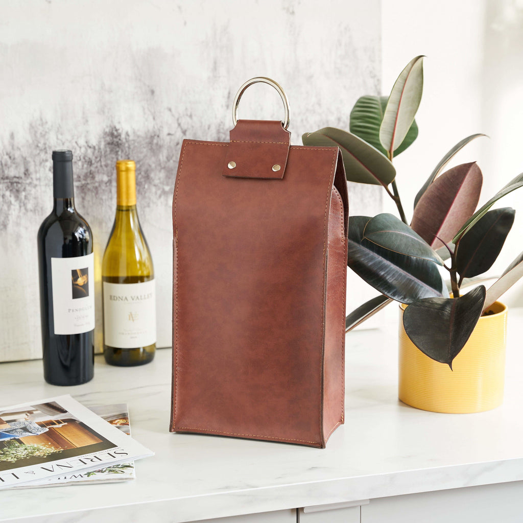 Viski Faux Leather Double-Bottle Wine Tote - SwagglyLife Home & Fashion