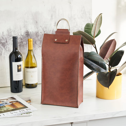 Viski Faux Leather Double-Bottle Wine Tote