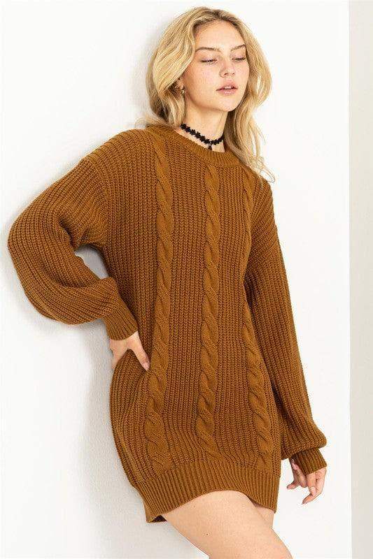 HYFVE Cable-Knit Ribbed Mini Sweater Dress - SwagglyLife Home & Fashion