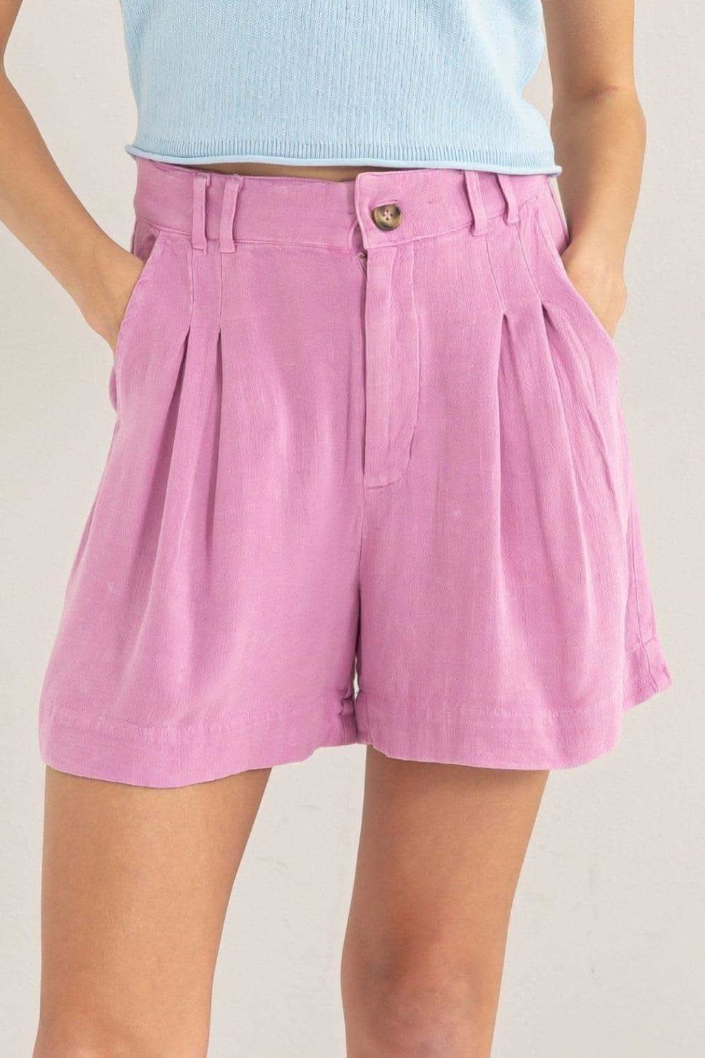 HYFVE High Waist Pleated Linen Shorts - SwagglyLife Home & Fashion