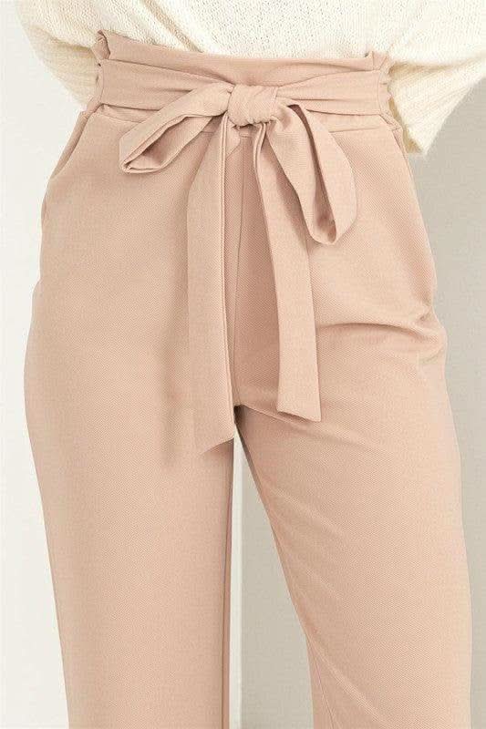 HYFVE Seeking Sultry High-Waisted Tie-Front Flared Pants, Black and Nude - SwagglyLife Home & Fashion
