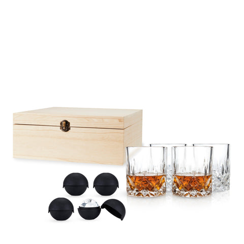 Viski 8-Piece Ice Sphere Mold and Crystal Rocks Glass Gift Set