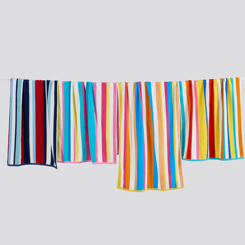 Cotton Velour Cabana Stripe Beach Towel - Novia Collection in 4 Pack- 30" x 60" Multi Colorful Stripes - photo