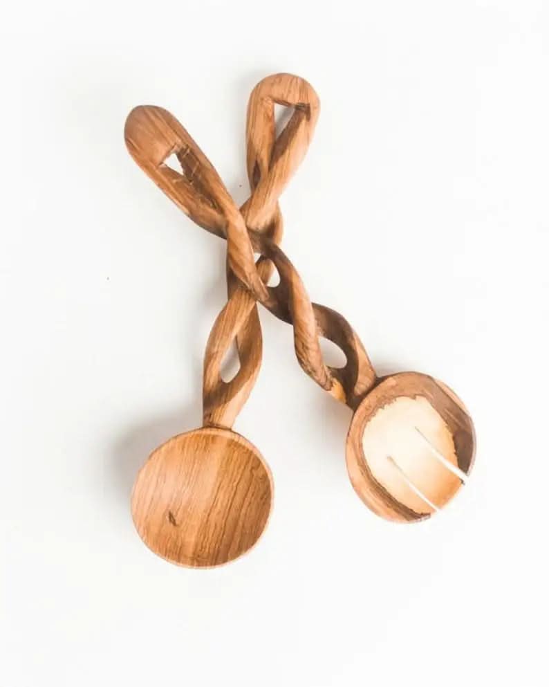 Olive Wood Spiral Salad Servers - SwagglyLife Home & Fashion