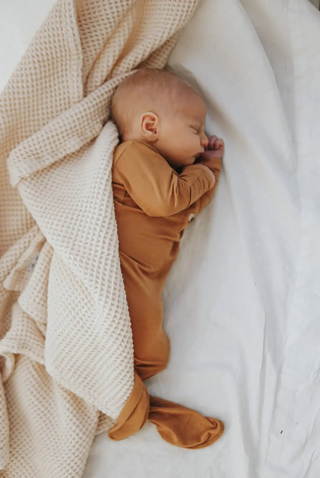 Knotted Baby Gown & Hat Set - Camel Brown (Newborn-3 months) in - Newborn Knotted Baby Gown Sets photo