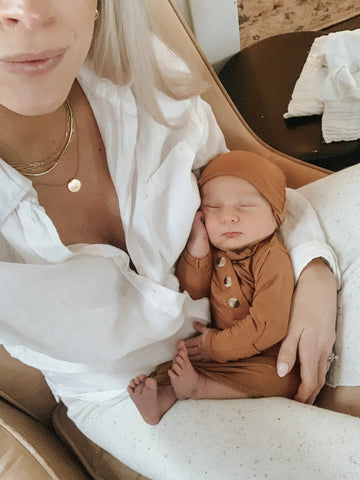 Knotted Baby Gown & Hat Set - Camel Brown (Newborn-3 months) in - Newborn Knotted Baby Gown Sets photo