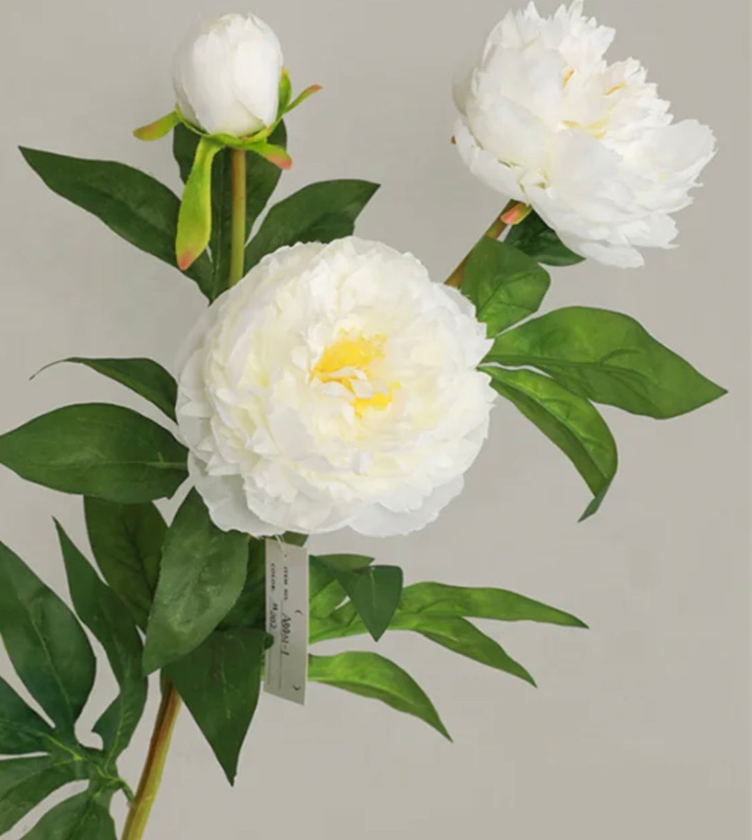 Realistic Artificial Peony - Bundle of 3 - White -bundle of 3 Stems