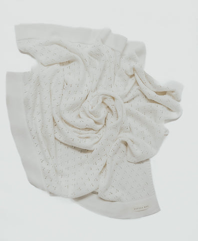 Vanilla White Pointelle Knit Blanket