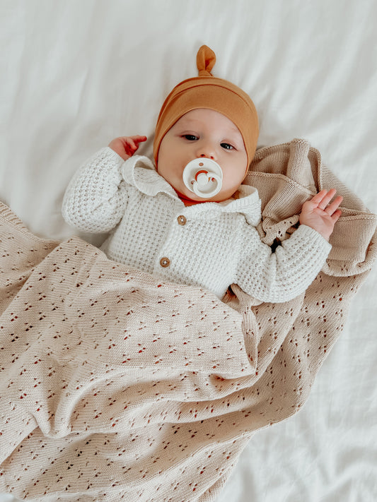 Little Mae & Co. Toffee Pointelle Knit Blanket in - photo