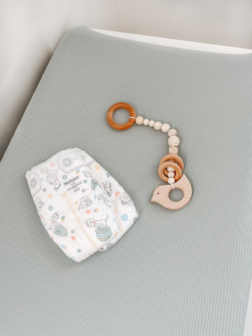 Seafoam Ribbed Changing Pad Cover