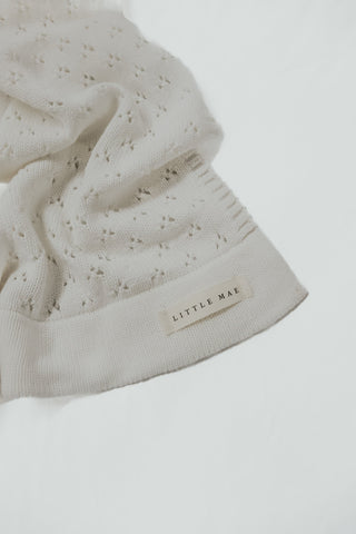 Vanilla White Pointelle Knit Blanket