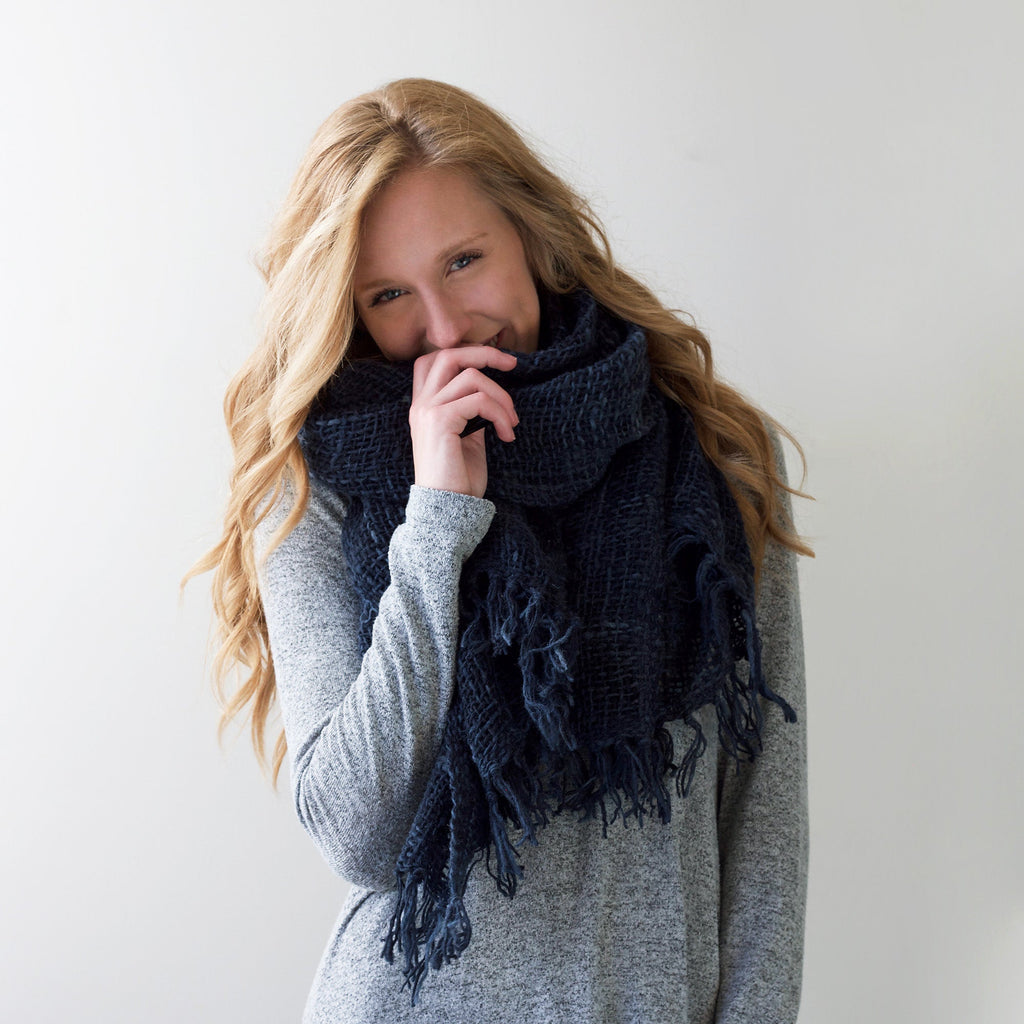 Open-weave Kenya Wool Shawl - Indigo - SwagglyLife Home & Fashion