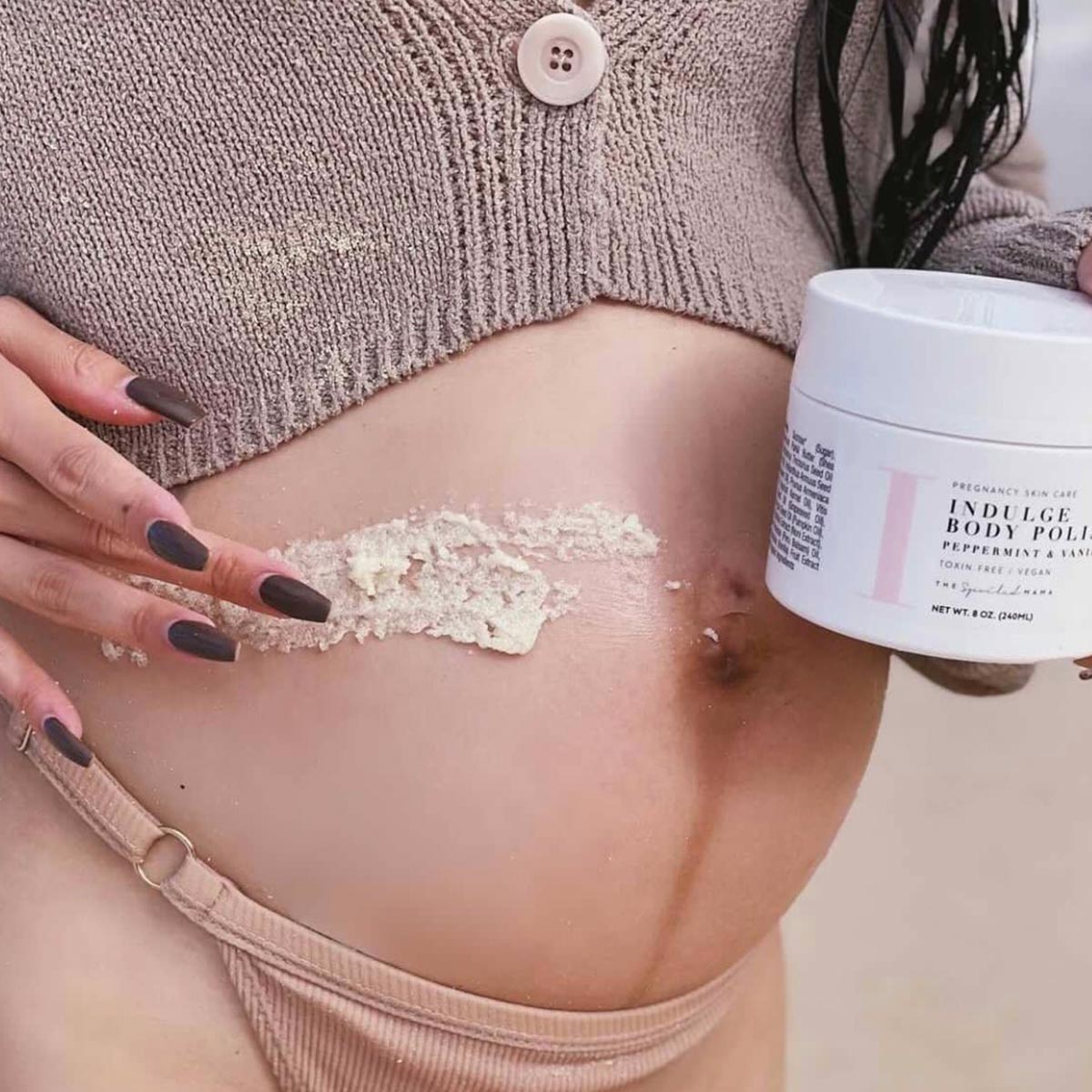 The Spoiled Mama Indulge Sugar Scrub for Stretch Marks in - Sugar Scrub > itchy belly > stretch mark scrub > natural skin care during pregnancy > dry itchy skin during pregnancy > sugar scrub for stretch marks photo