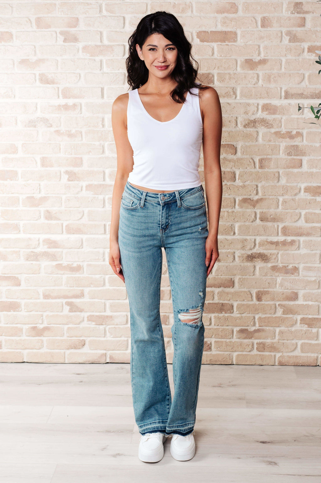 Isla Mid Rise Distressed Released Hem Bootcut Jeans - SwagglyLife Home & Fashion
