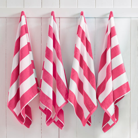 Cotton Velour Cabana Stripe Beach Towel - Novia Collection in 4 Pack- 30" x 60" Bright Pink - photo