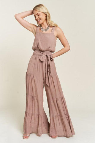Jade By Jane PLUS Elastic Strap Tiered Jumpsuit - SwagglyLife Home & Fashion
