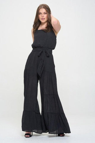 Jade By Jane PLUS Elastic Strap Tiered Jumpsuit - SwagglyLife Home & Fashion