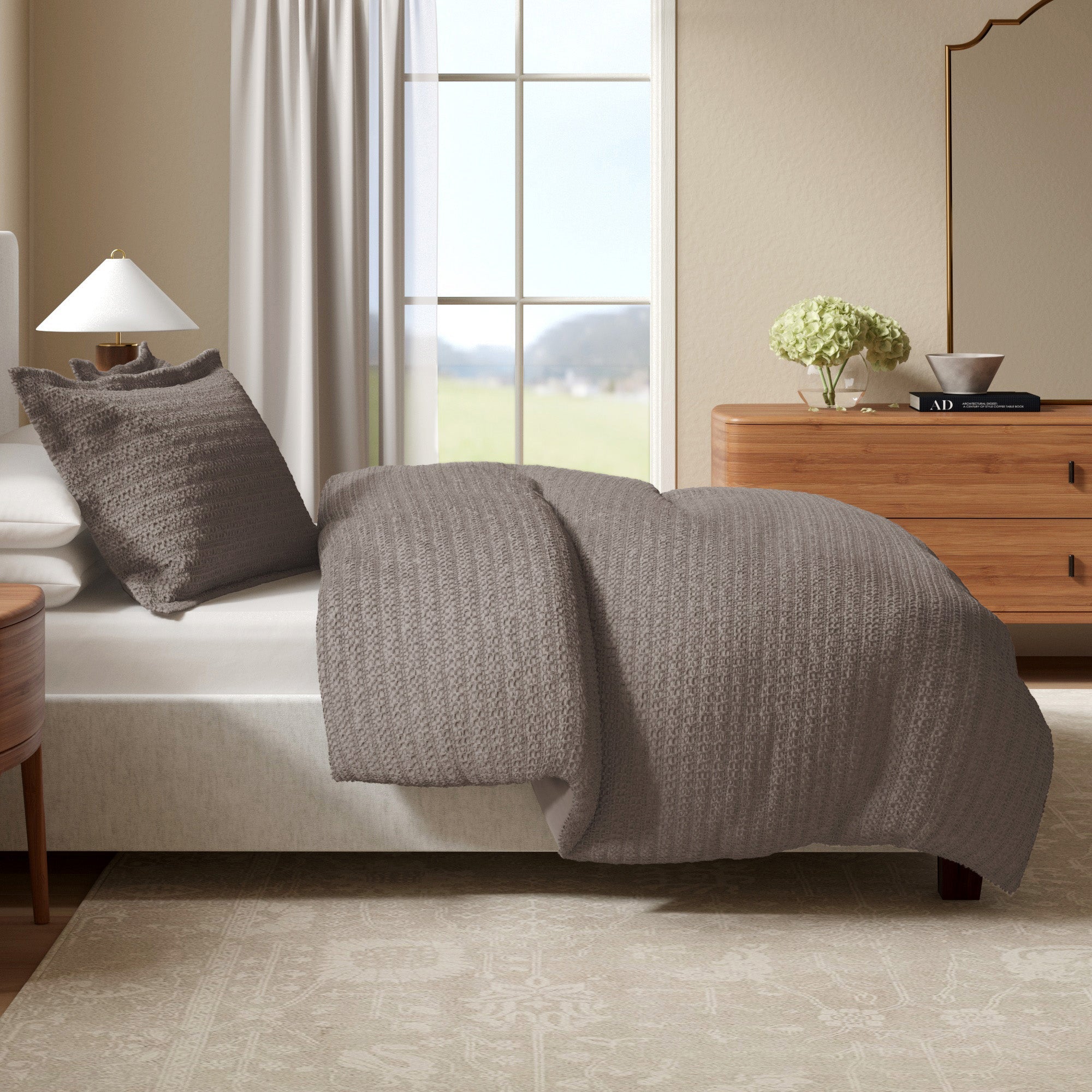 100% Cotton Honeycomb Waffle Duvet Set - Mattea Collection in Grey - Duvet photo