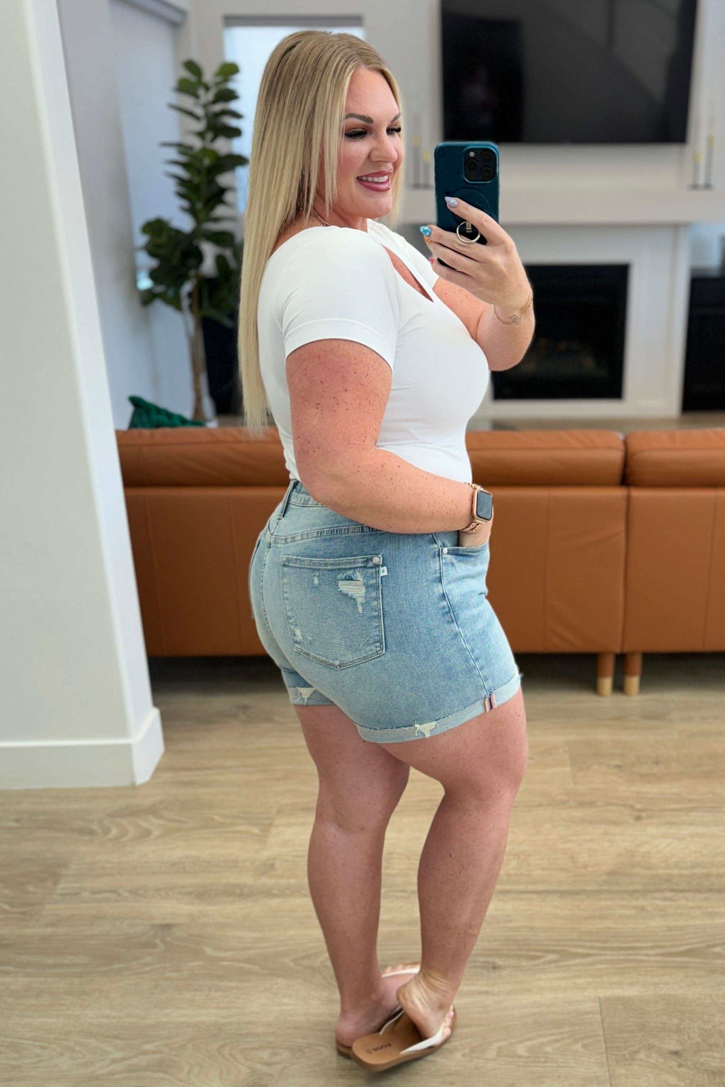 Judy Blue Darlene High Rise Distressed Cuffed Cutoff Shorts - SwagglyLife Home & Fashion