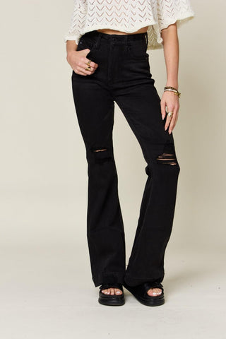 Judy Blue Full Size High Waist Distressed Flare Jeans - SwagglyLife Home & Fashion