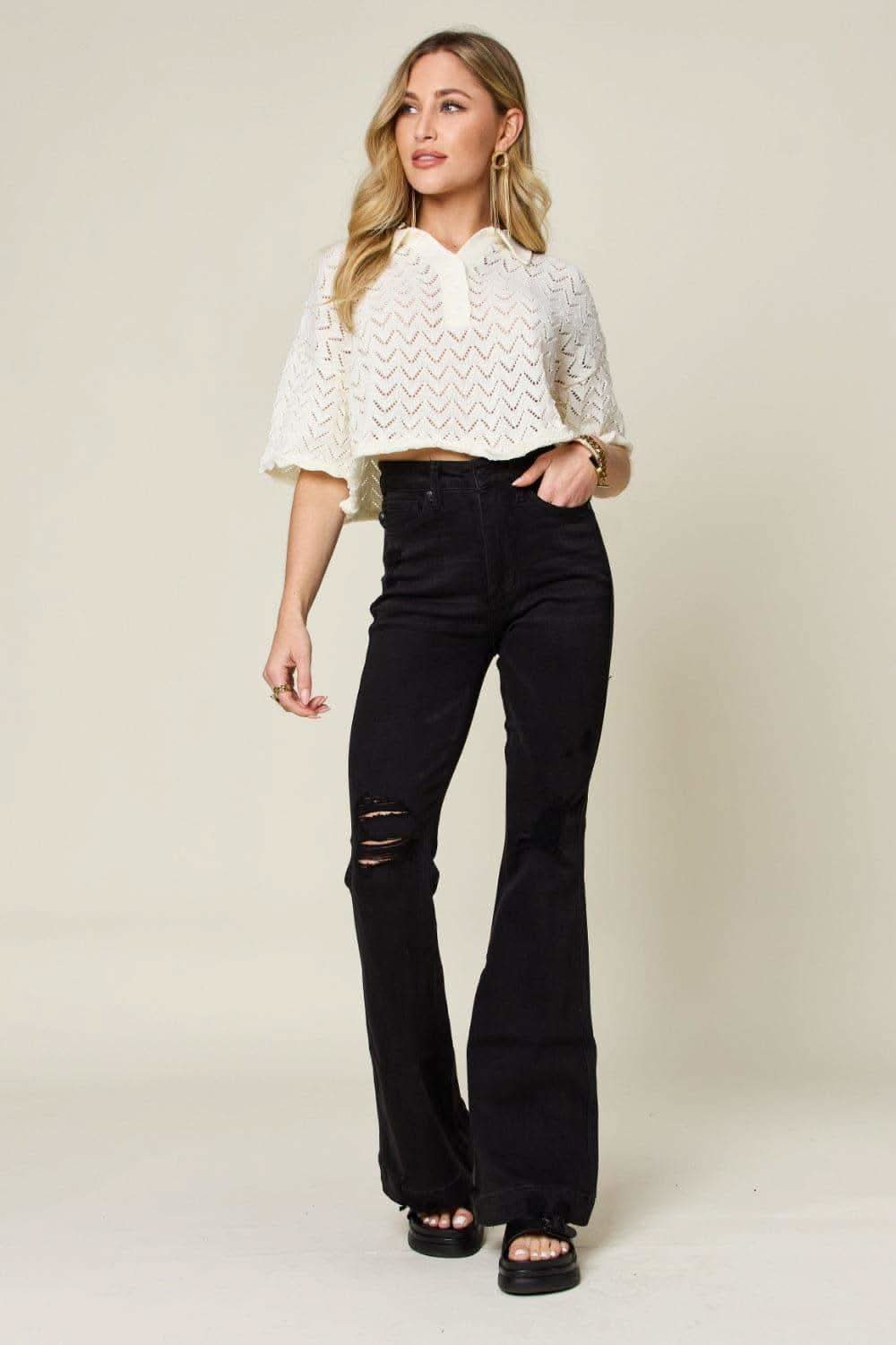 Judy Blue Full Size High Waist Distressed Flare Jeans - SwagglyLife Home & Fashion