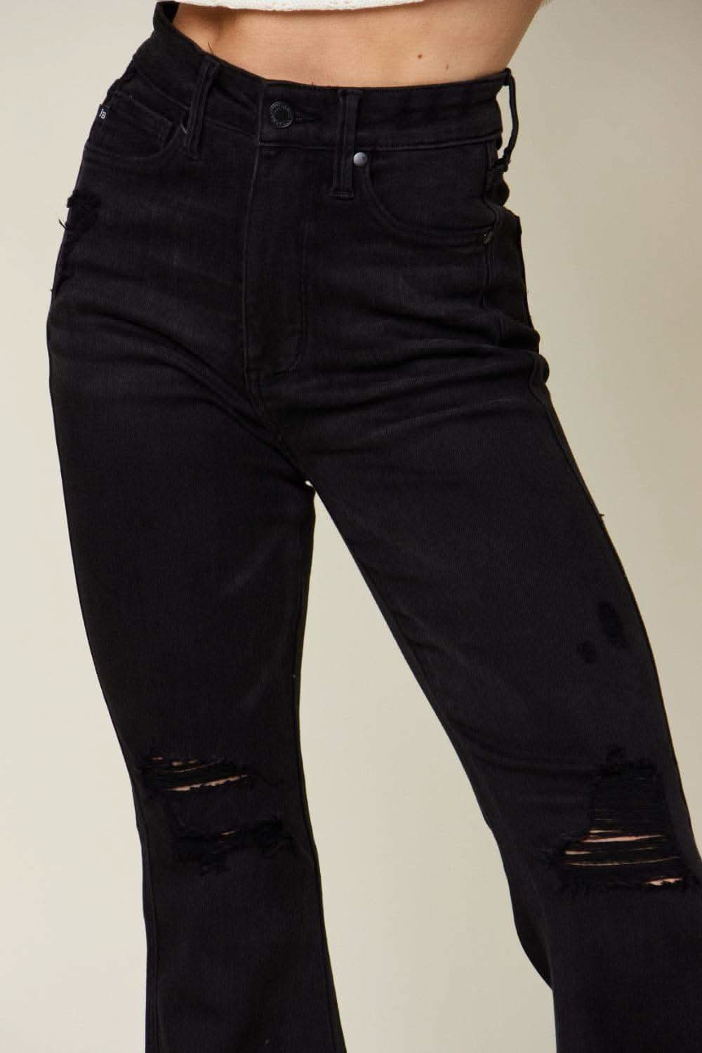 Judy Blue Full Size High Waist Distressed Flare Jeans - SwagglyLife Home & Fashion