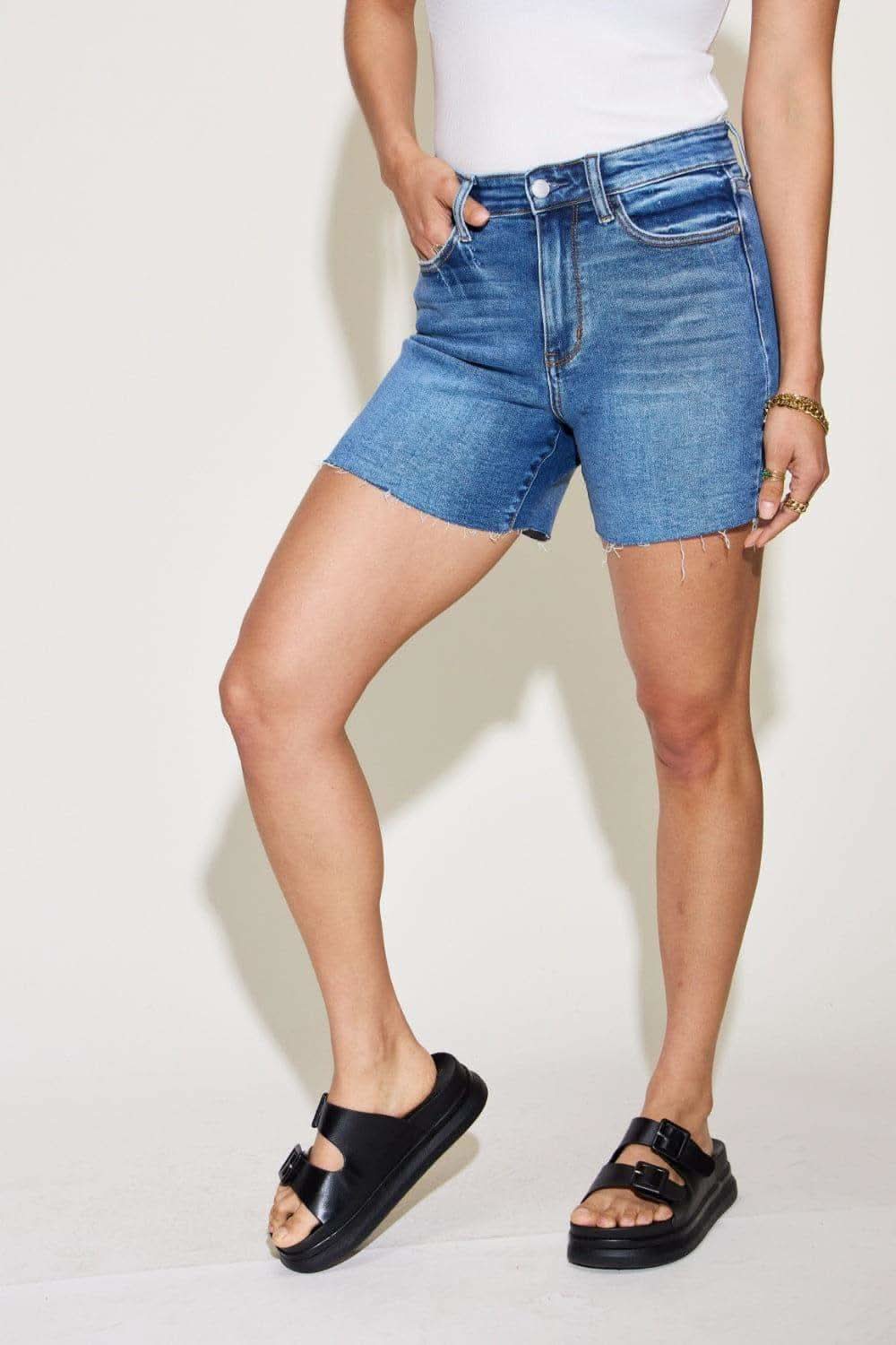 Judy Blue Full Size High Waist Slim Denim Shorts - SwagglyLife Home & Fashion