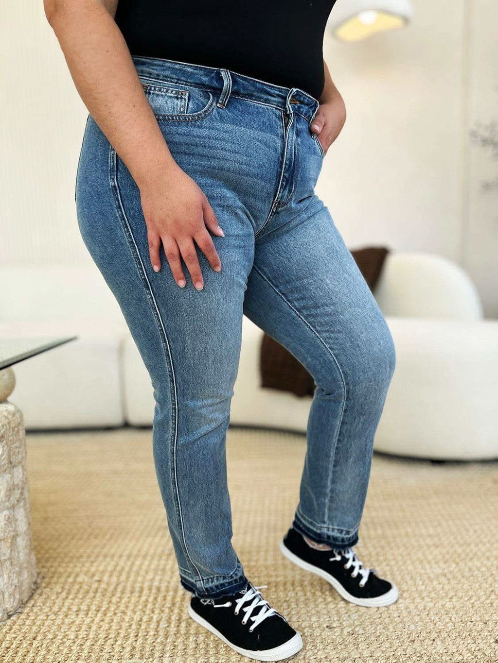 Judy Blue Full Size Mid Rise Rigid Magic Release Hem Jeans - SwagglyLife Home & Fashion