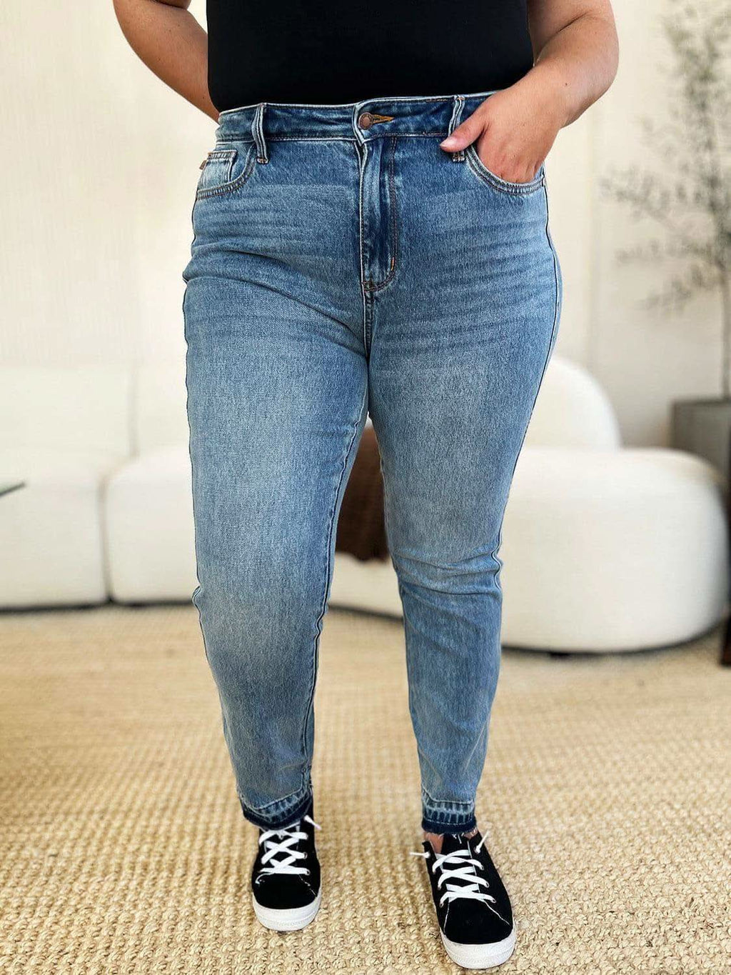 Judy Blue Full Size Mid Rise Rigid Magic Release Hem Jeans - SwagglyLife Home & Fashion