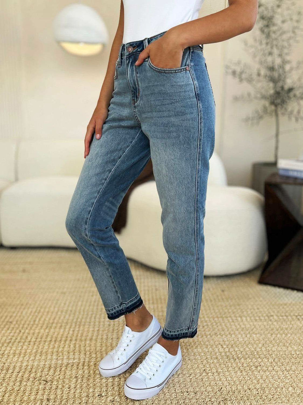 Judy Blue Full Size Mid Rise Rigid Magic Release Hem Jeans - SwagglyLife Home & Fashion