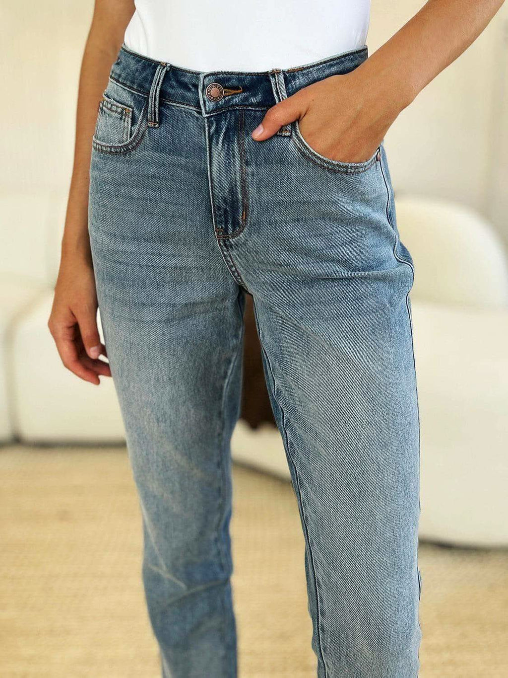 Judy Blue Full Size Mid Rise Rigid Magic Release Hem Jeans - SwagglyLife Home & Fashion