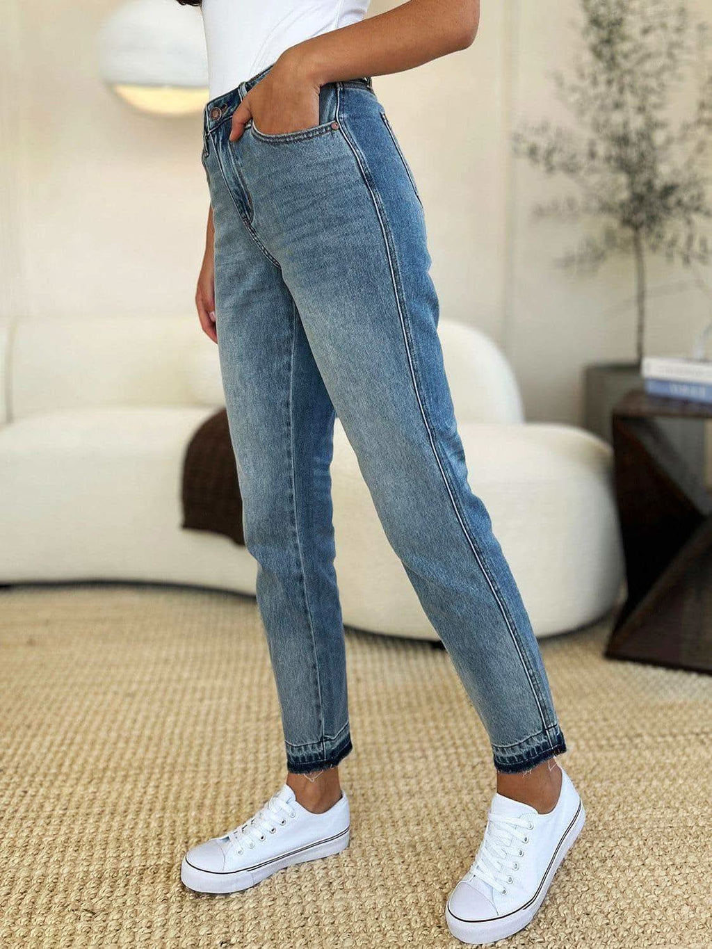 Judy Blue Full Size Mid Rise Rigid Magic Release Hem Jeans - SwagglyLife Home & Fashion