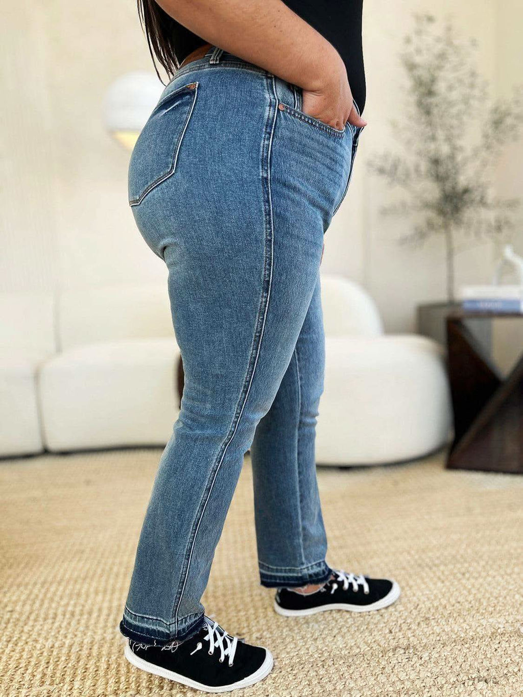 Judy Blue Full Size Mid Rise Rigid Magic Release Hem Jeans - SwagglyLife Home & Fashion