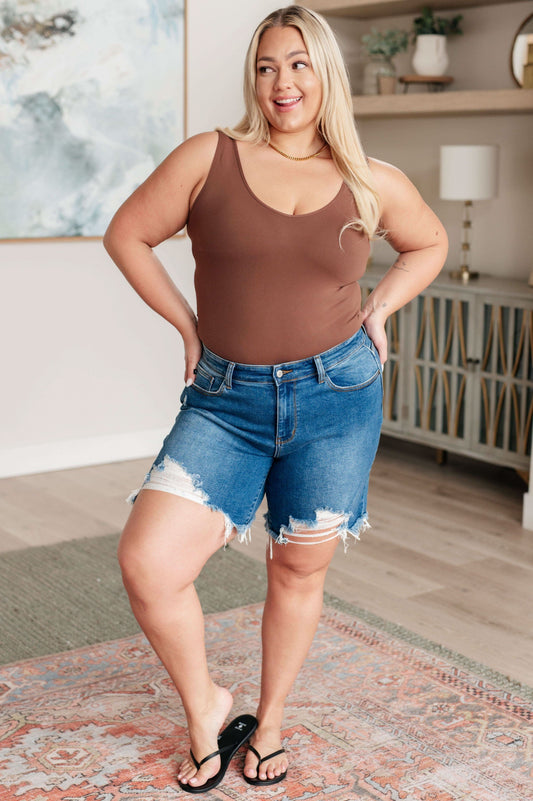 JUDY BLUE Kelsey Mid Rise Distressed Cutoff Shorts in - Shorts photo