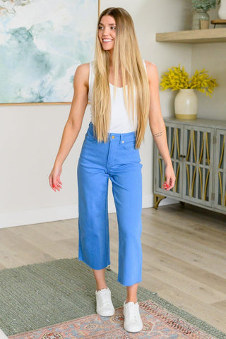 Judy Blue Lisa High Rise Control Top Wide Leg Crop Jeans in Sky Blue - SwagglyLife Home & Fashion