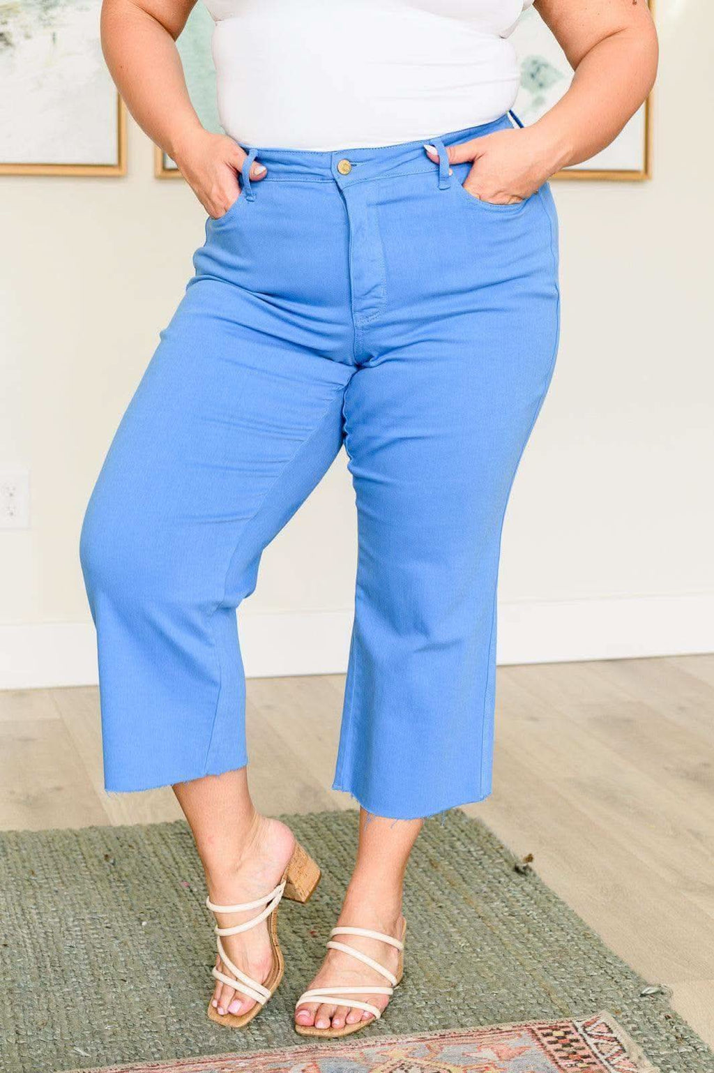 Judy Blue Lisa High Rise Control Top Wide Leg Crop Jeans in Sky Blue - SwagglyLife Home & Fashion