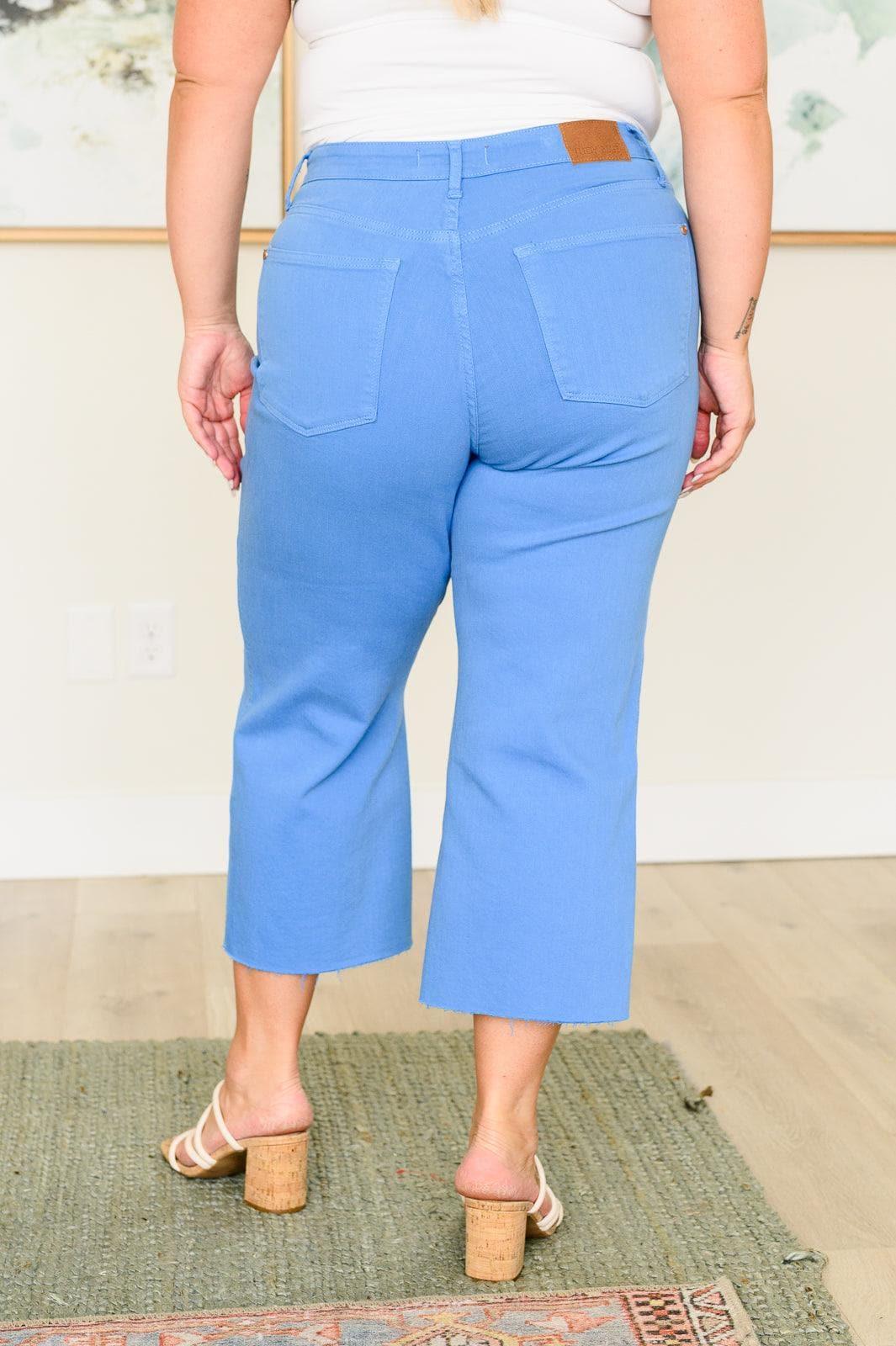 Judy Blue Lisa High Rise Control Top Wide Leg Crop Jeans in Sky Blue - SwagglyLife Home & Fashion