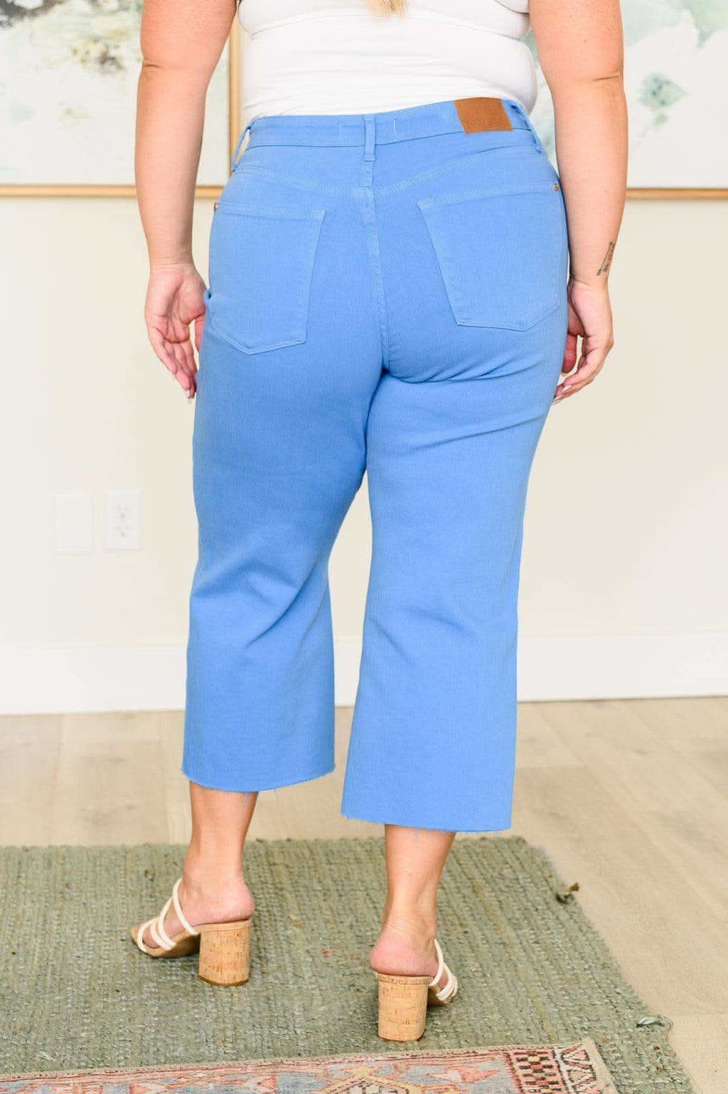 Judy Blue Lisa High Rise Control Top Wide Leg Crop Jeans in Sky Blue - SwagglyLife Home & Fashion