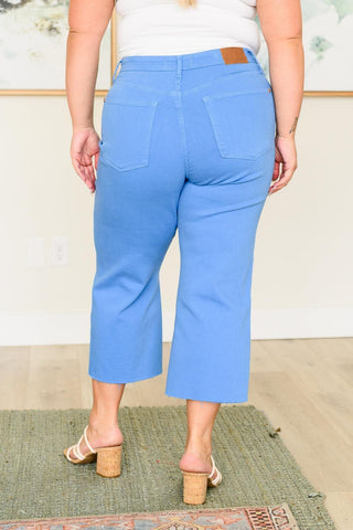 Judy Blue Lisa High Rise Control Top Wide Leg Crop Jeans in Sky Blue - SwagglyLife Home & Fashion
