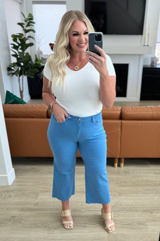 Judy Blue Lisa High Rise Control Top Wide Leg Crop Jeans in Sky Blue - SwagglyLife Home & Fashion
