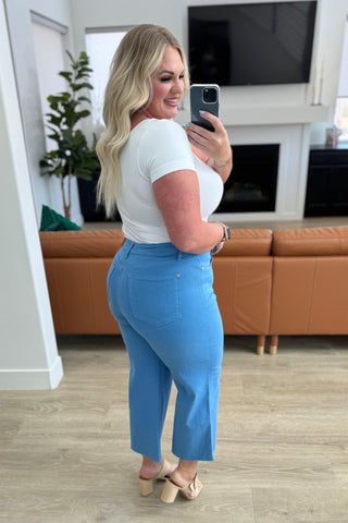 Judy Blue Lisa High Rise Control Top Wide Leg Crop Jeans in Sky Blue - SwagglyLife Home & Fashion