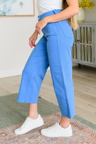 Judy Blue Lisa High Rise Control Top Wide Leg Crop Jeans in Sky Blue - SwagglyLife Home & Fashion