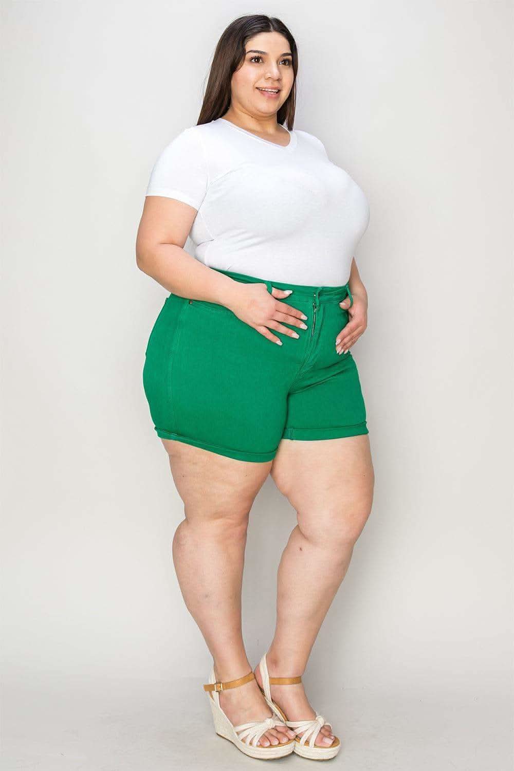 Judy Blue Tummy Control Garment Dyed Denim Shorts - SwagglyLife Home & Fashion