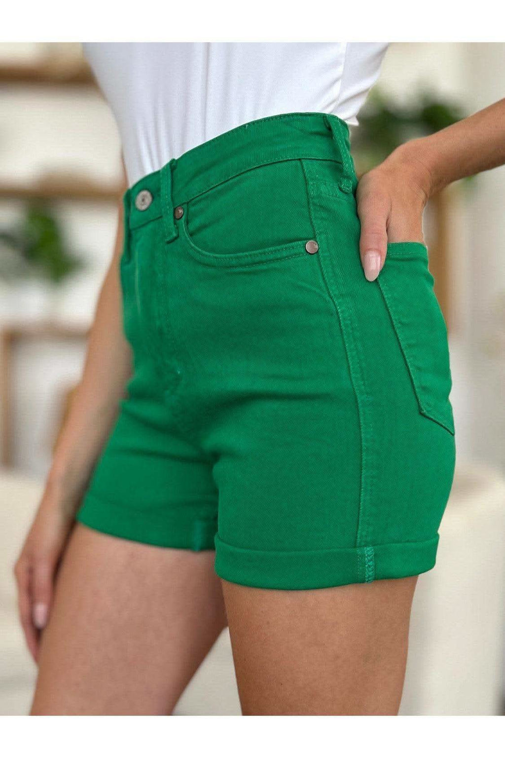 Judy Blue Tummy Control Garment Dyed Denim Shorts - SwagglyLife Home & Fashion