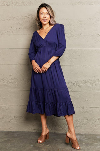 Julia Tied Backless Tiered Midi Dress, Navy - SwagglyLife Home & Fashion